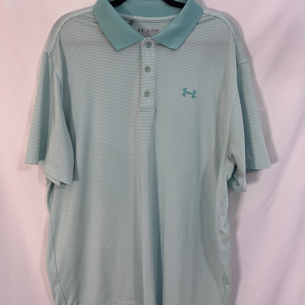 Under Armour Men's Aqua Striped Golf Polo Heat Gear Loose Fit Sz 2XL